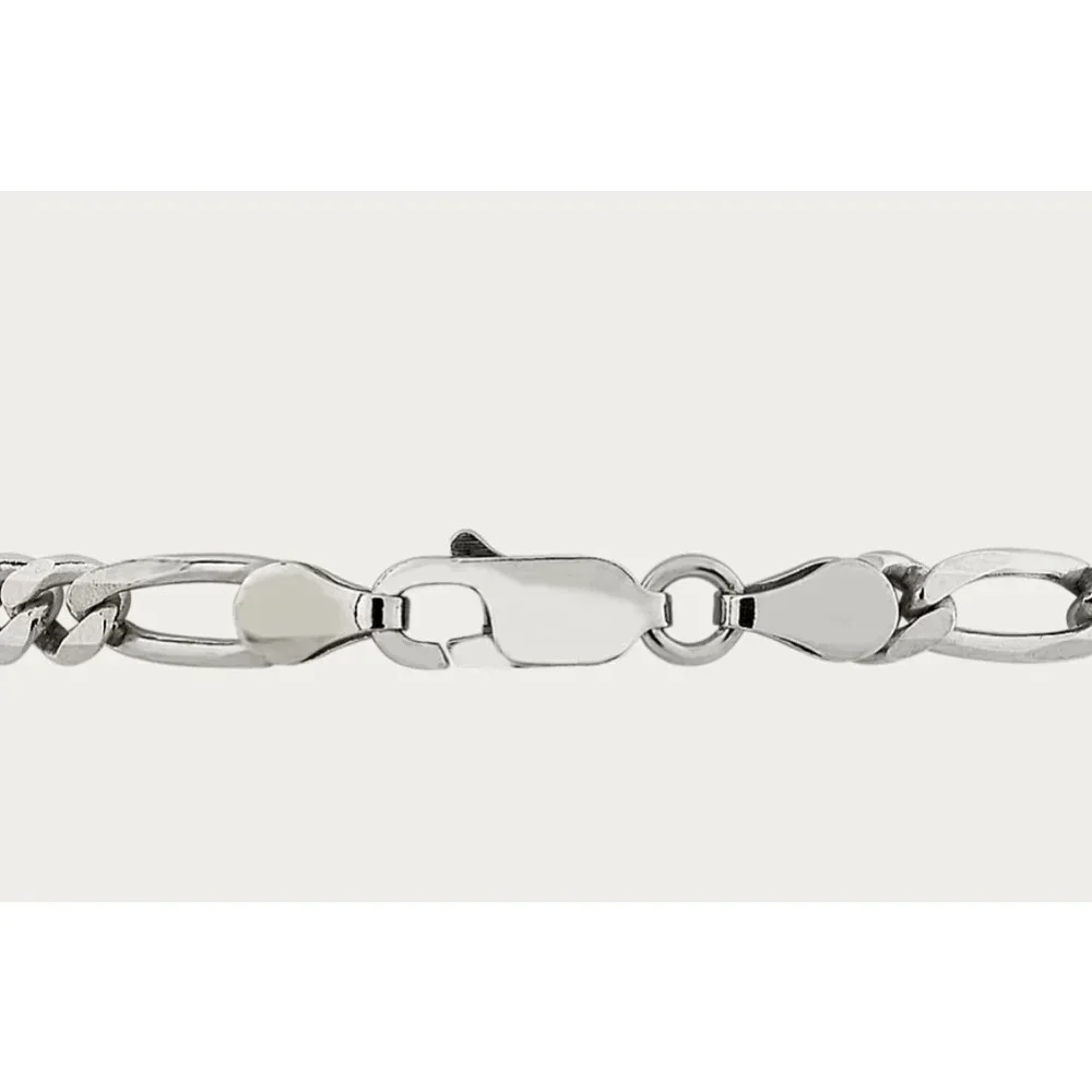 NEW Rhodium Plated 925 Sterling Silver‎ Figaro Chain Bracelet, 8”